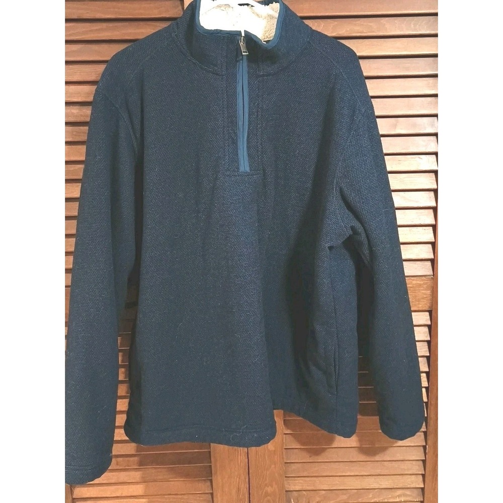 Orvis Sherpa Lined Quarter Zip Pullover Sweater Jacket Navy Blue Men's Size XL